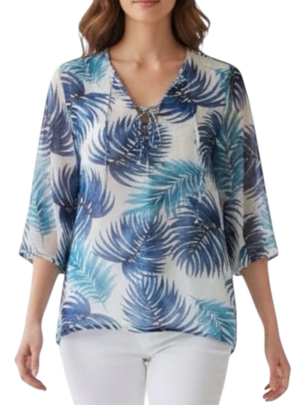 J. Valdi Palm Leaf Swim Cover-up in Blue/White/Green Size Med — SUMMER STAPLE